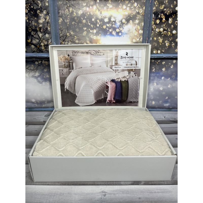 Bej в'язаний акріловий плед. Zeyd Home Туреччина. (69137)