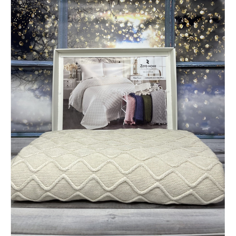 Bej в'язаний акріловий плед. Zeyd Home Туреччина. (69137)