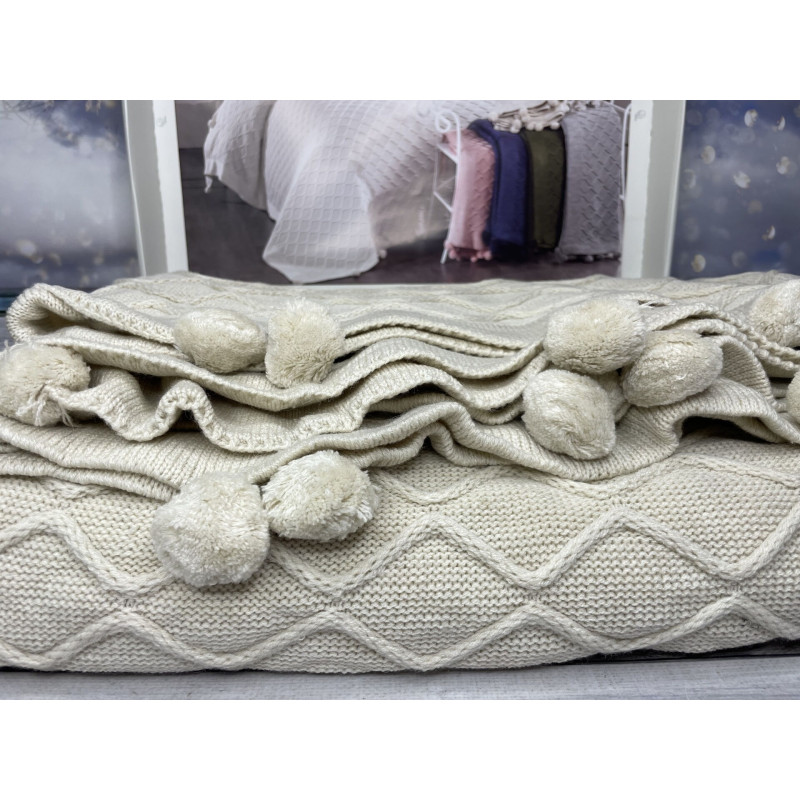 Bej в'язаний акріловий плед. Zeyd Home Туреччина. (69137)