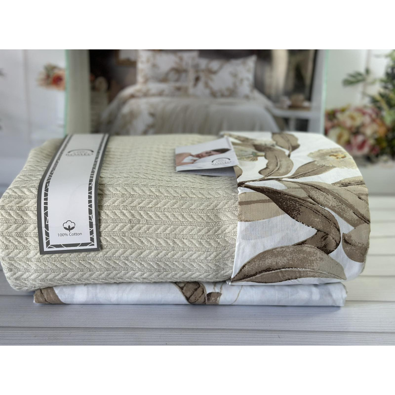 Bej Літній набір з Плед машинна в'язка. Romeo home Туреччина (85802)