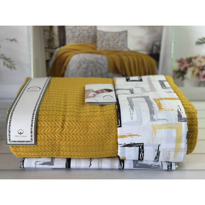 Жовтий Літній набір з Плед машинна в'язка. Romeo home Туреччина (48660)