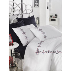 Viоla сатинова постіль з вишивкою. Євро розмір. Dantela vita Туреччина. (43158)