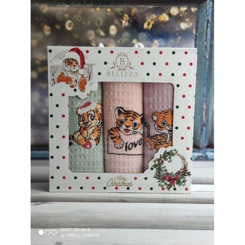 Belizza Tiger sapkali 003 love, вафельні рушники 40х60см., 3в1 (27085)