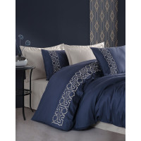 Luna bej сатинова постіль з вишивкою. Євро розмір. Dantela vita Туреччина. (64390)