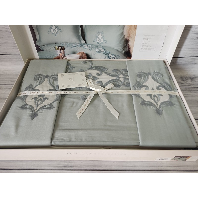 Diamond mavi сатинова постіль з вишивкою. Євро розмір. Pupilla Туреччина. (72534)