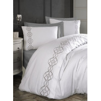 Victоriya gri сатинова постіль з вишивкою. Євро розмір. Dantela vita Туреччина. (49815)