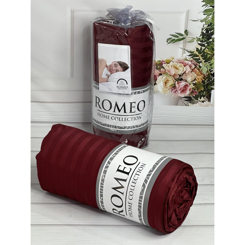 Line Bordo 180х200см. Простирадло на резинці. Сатин-страйп. Romeo Туреччина. (69765)