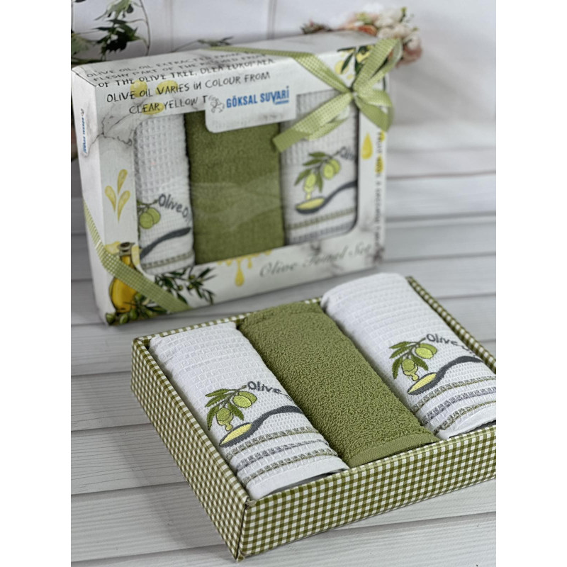 Suvari olive 001 3в1 40х60см., набір рушників (махра / вафелька). (73643)
