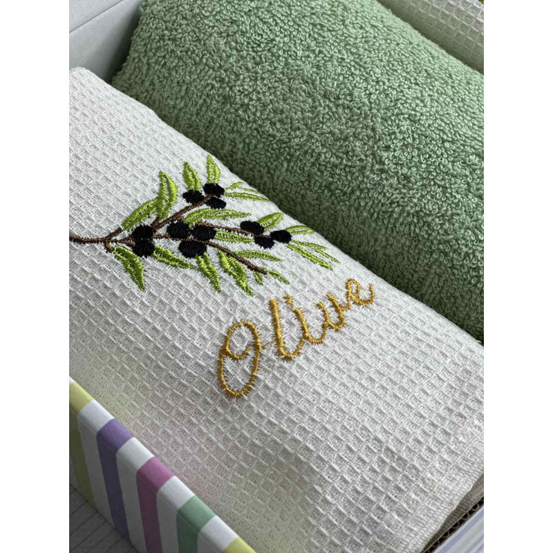 Suvari olive 002 3в1 40х60см., набір рушників (махра / вафелька). (12384)