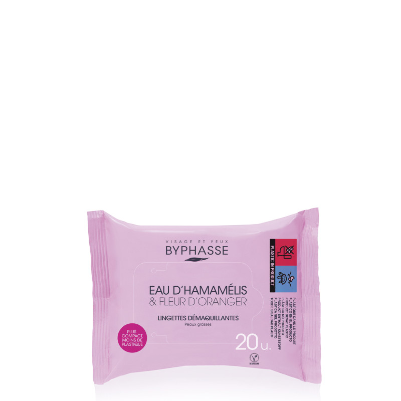 Byphasse M ake Up Remover Wipes With Witch Hazel Water & Orange Blossom Oily Skin 20u