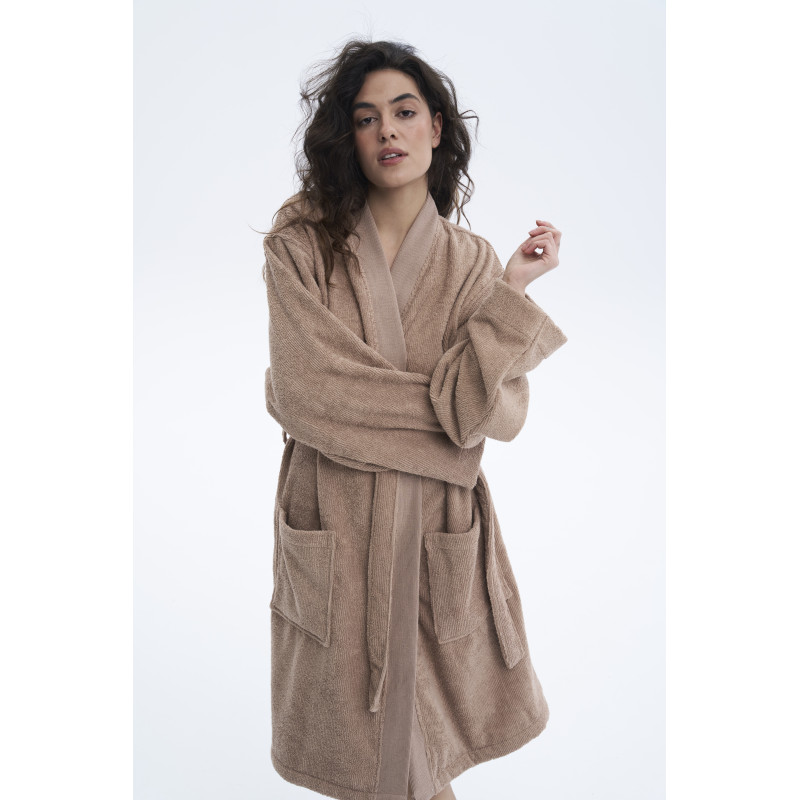 Бавовняний халат-кімоно Lotus Home Vera бежевий, L/XL