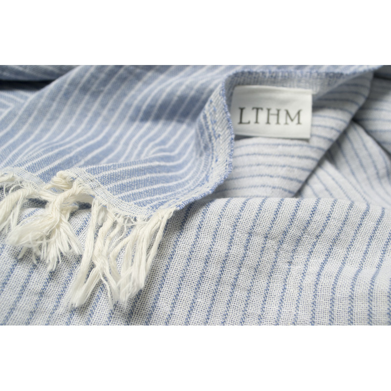 Бавовняне покривало Lotus Home Premium Stripe синє, піке, 190×225 см