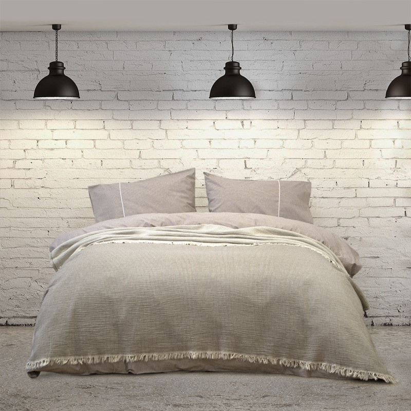 Бавовняне покривало Lotus Home Premium Stripe коричневе, 190×225 см