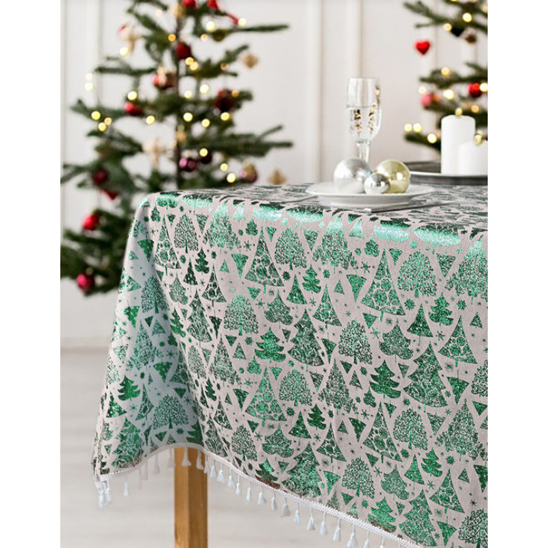 Зелена новорічна скатертина Lotus Home New Year, 140×140 см, поліестер