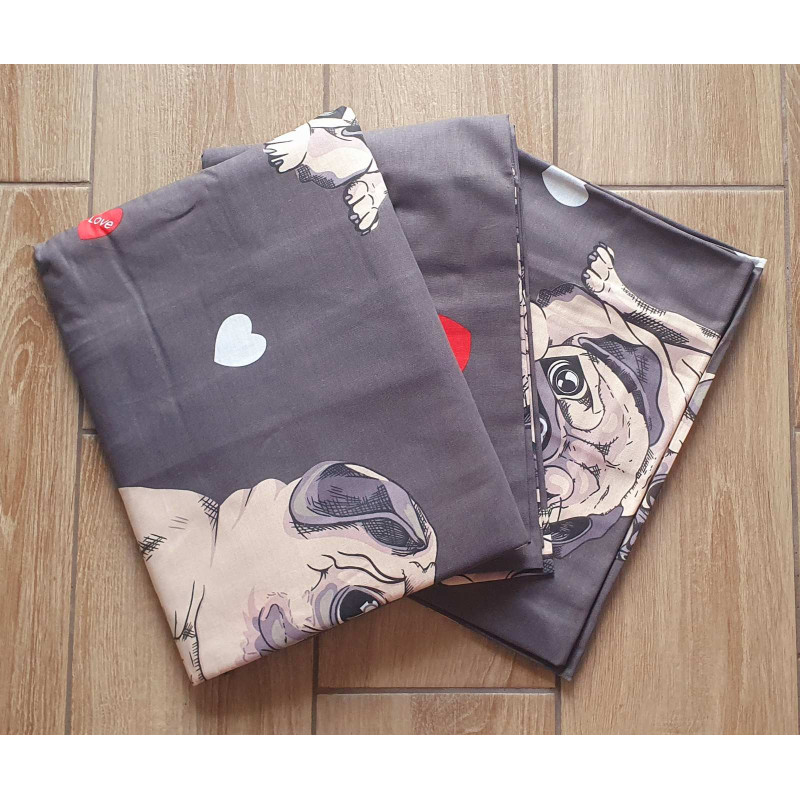 Постельный комплект Мопсы серые