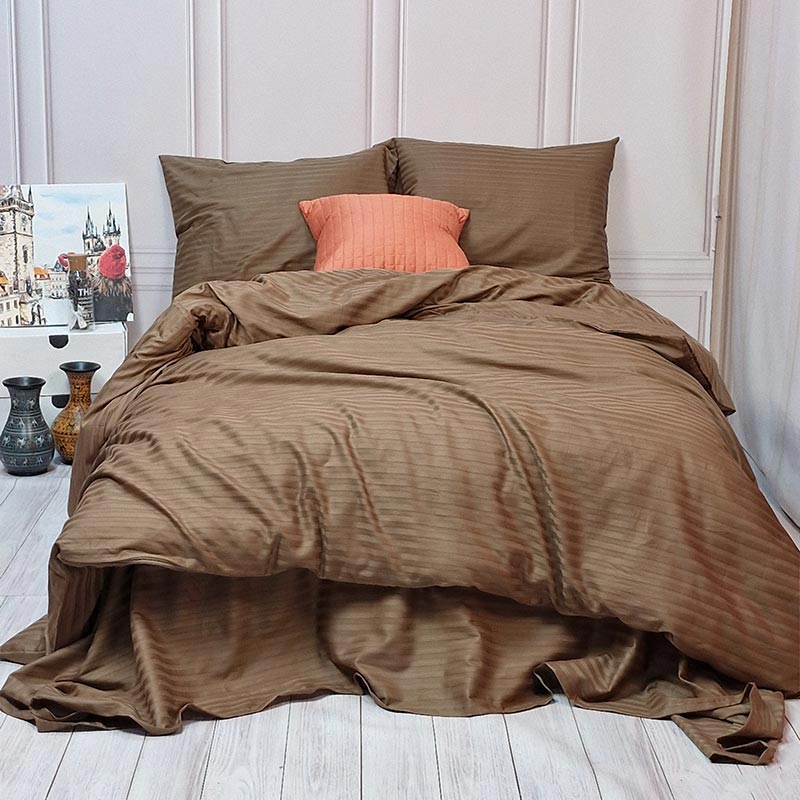 Постільна білизна CAPPUCCINO Elite Сатин страйп MERISET - Двоспальний на резинці (550227)