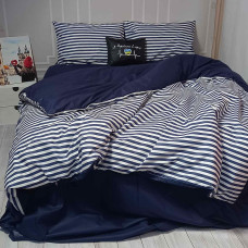 Постільна білизна Смугастий синій Ранфорс MERISET - Полуторний на резинці (550377)
