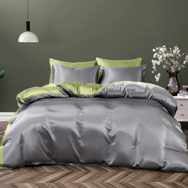 Постільна білизна ДУЕТ TRUE GREY/PISTACHIO Premium Premium Сатин однотон MERISET - Полуторний (550680)