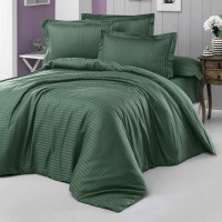Постільна білизна Темно-зелений Сатин страйп MERISET - Полуторний на резинці (550719)