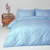 Постільна білизна Блакитна Сатин страйп MERISET - Сімейний на резинці (560155)