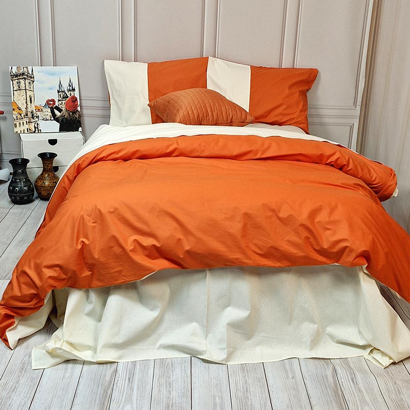 Постільна білизна PREMIERE Помаранчевий/Пломбірне морозиво Ранфорс MERISET - Двоспальний на резинці (560203)