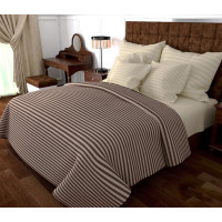 Постільна білизна Дует Коричнево-Молочна Бязь страйп MERISET - Євро на резинці (550036)