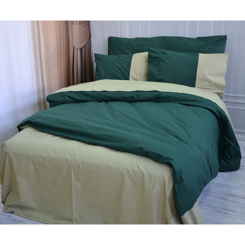 Постільна білизна PREMIERE Темнозелене/Світла оливка Ранфорс MERISET - Полуторний на резинці (550254)