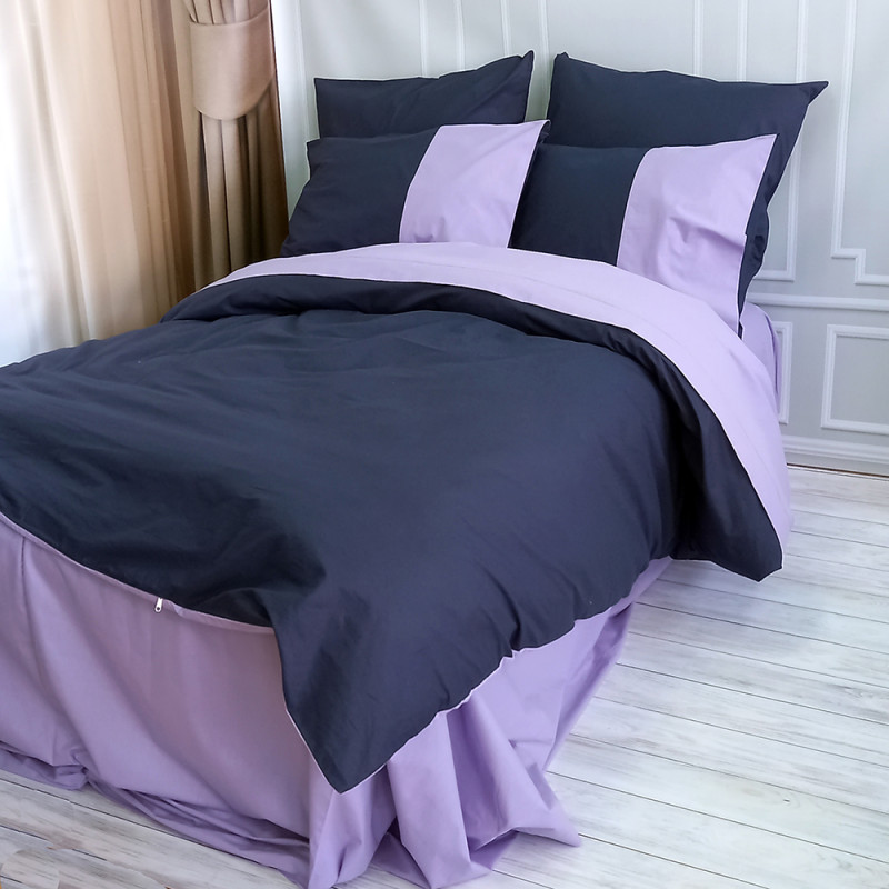 Постільна білизна PREMIERE Темносинє/Лавандовий настрій Ранфорс MERISET - Двоспальний на резинці (550255)