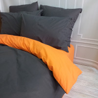 Постільна білизна ДУЕТ Антрацит/Помаранчевий Ранфорс MERISET - Двоспальний на резинці (550259)
