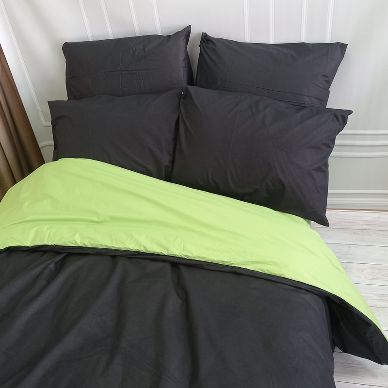 Постільна білизна ДУЕТ Чорний/Фісташка Ранфорс MERISET - Полуторний (550260)