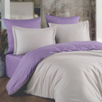 Постільна білизна ДУЕТ Сірий/Лавандовий настрій Ранфорс MERISET - Сімейний на резинці (550277)