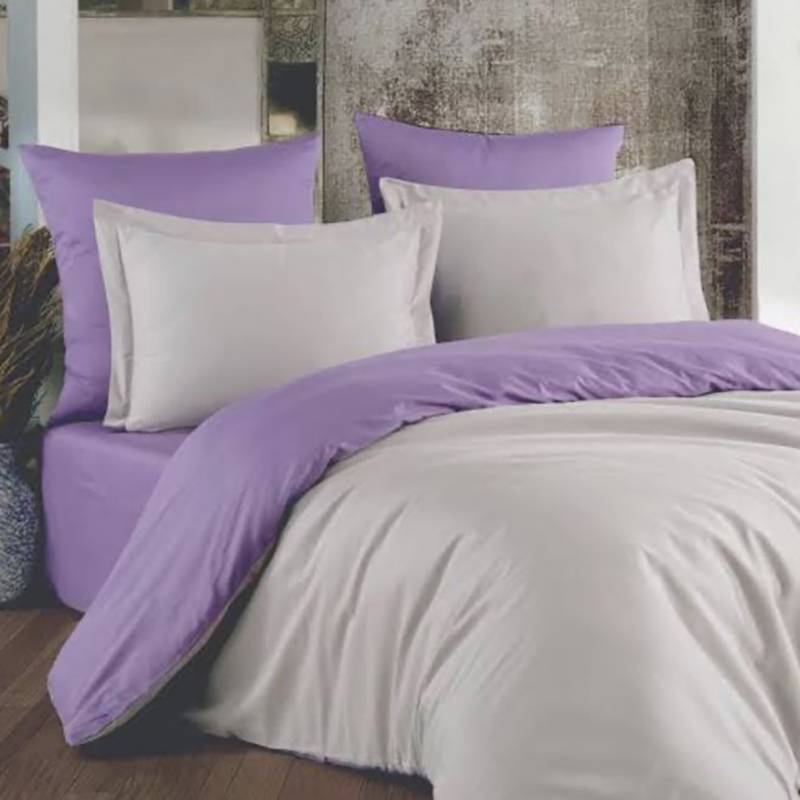 Постільна білизна ДУЕТ Сірий/Лавандовий настрій Ранфорс MERISET - Сімейний (550277)