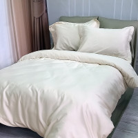 Постільна білизна ДУЕТ MILK CHAMPAGNE/OLIVE Premium Сатин MERISET - Євро на резинці (550344)