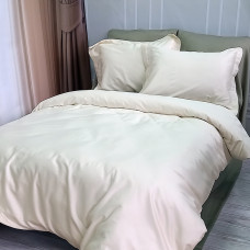 Постільна білизна ДУЕТ MILK CHAMPAGNE/OLIVE Premium Сатин MERISET - Двоспальний на резинці (550344)