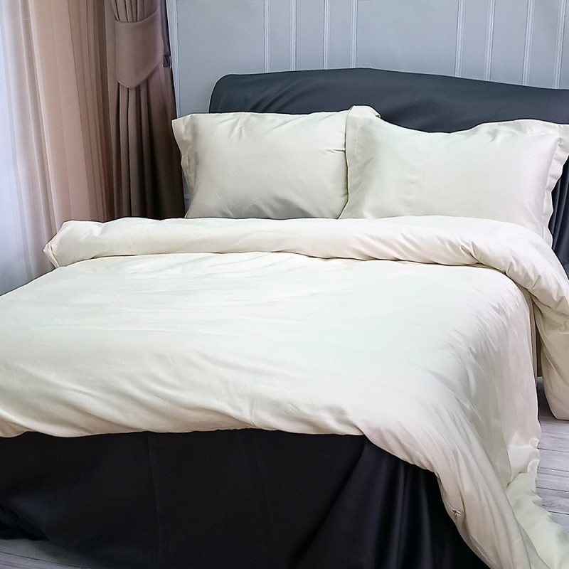 Постільна білизна ДУЕТ MILK CHAMPAGNE/ANTHRACITE Premium Сатин MERISET - Сімейний на резинці (550345)