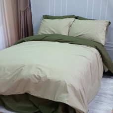 Постільна білизна ДУЕТ Світла оливка/Темний Хакі Ранфорс MERISET - Двоспальний на резинці (550349)