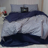 Постільна білизна Смугастий синій Ранфорс MERISET - Сімейний на резинці (550377)