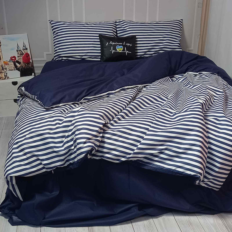 Постільна білизна Смугастий синій Ранфорс MERISET - Євро на резинці (550377)