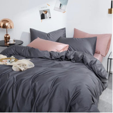 Постільна білизна ДУЕТ ANTHRACITE/PUDRA Premium Сатин однотон MERISET - Сімейний на резинці (550390)