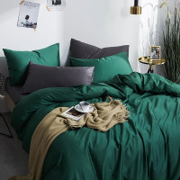 Постільна білизна ДУЕТ ROYAL GREEN/ANTHRACITE Premium Сатин однотон MERISET - Сімейний на резинці (550391)