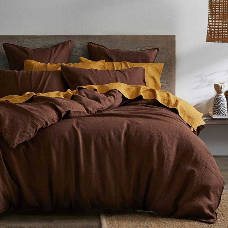 Постільна білизна ДУЕТ Коричневий/Охра Ранфорс MERISET - Сімейний на резинці (550403)