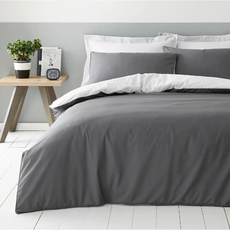 Постільна білизна ДУЕТ Антрацит/Білосніжний Ранфорс MERISET - Двоспальний на резинці (550482)