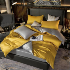 Постільна білизна ДУЕТ GOLDEN/PLATINUM Premium Сатин однотон MERISET - Євро на резинці (550561)