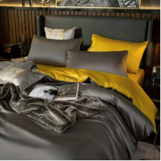 Постільна білизна ДУЕТ ANTHRACITE/GOLDEN Premium Сатин однотон MERISET - Сімейний (550562)