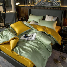 Постільна білизна ДУЕТ GREEN FOG/GOLDEN Premium Сатин однотон MERISET - Полуторний на резинці (550563)
