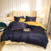 Постільна білизна ДУЕТ ROYAL NAVY/GOLDEN Premium Сатин однотон MERISET - Євро на резинці (550566)