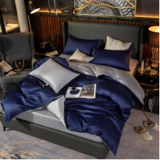 Постільна білизна ДУЕТ ROYAL NAVY/PLATINUM Premium Сатин однотон MERISET - Полуторний на резинці (550567)