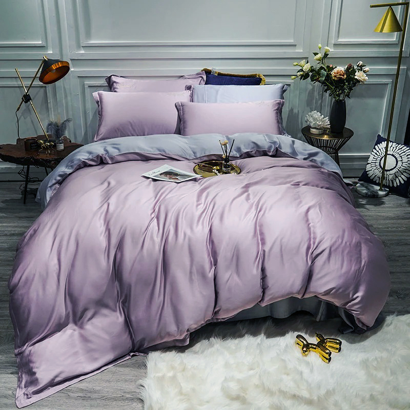 Постільна білизна LILAC FOG/PLATINUM Premium Сатин однотон MERISET - Сімейний на резинці (550664)