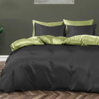 Постільна білизна ДУЕТ BLACK/PISTACHIO Premium Premium Сатин однотон MERISET - Сімейний на резинці (550678)