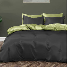 Постільна білизна ДУЕТ BLACK/PISTACHIO Premium Premium Сатин однотон MERISET - Двоспальний на резинці (550678)